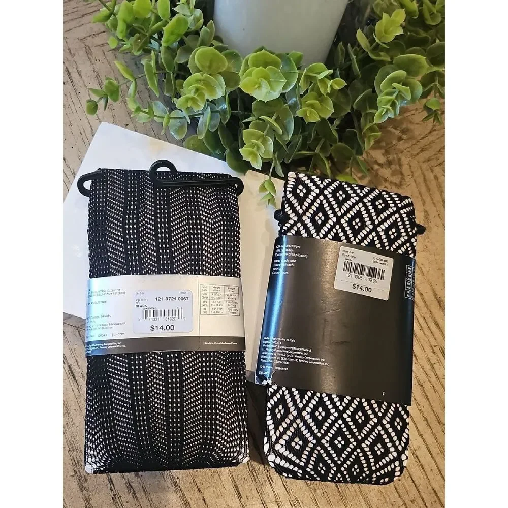 Worthington Black Openwork Tights NWT Set Of 2